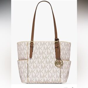 NWT Michael Kors Jet Set Specchio Signature Medium East West Tote (Vanilla)